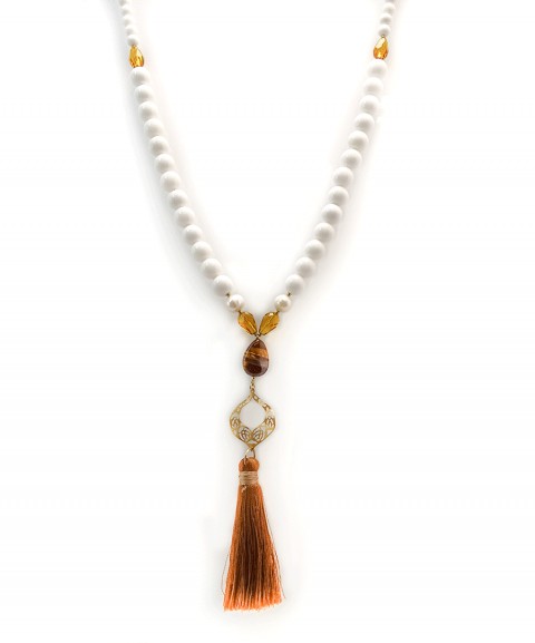 White necklace with tassel
