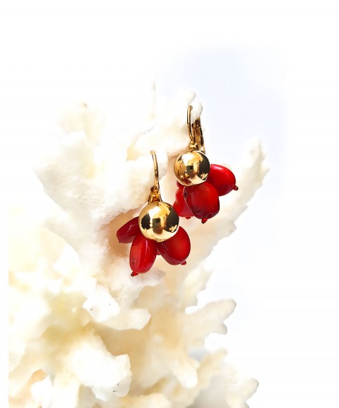 Steel ball earrings with coral