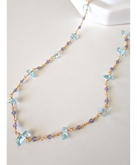 Κολιέ ροζάριο με aqua crystals